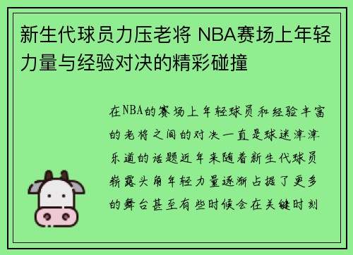 新生代球员力压老将 NBA赛场上年轻力量与经验对决的精彩碰撞